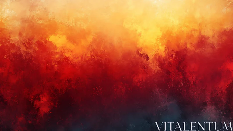 Fiery Abstract Painting with Warm Red and Yellow Brushstrokes.