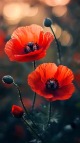 Radiant Red Poppies: Botanical Macro Study with Depth.