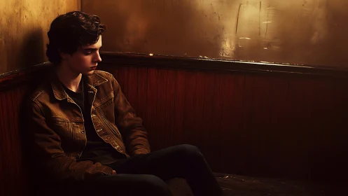 Quiet corner daydreamer in amber-tinted solitude hush.