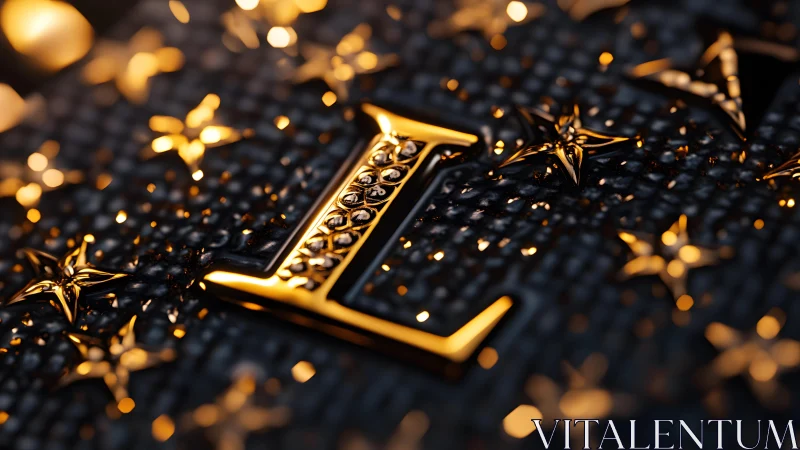 Luxurious Golden Letter L with Sparkling Stars, Elegant Style.
