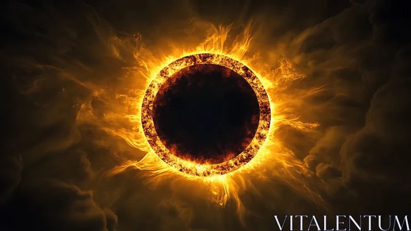 High-contrast solar eclipse ring with turbulent procedural corona
