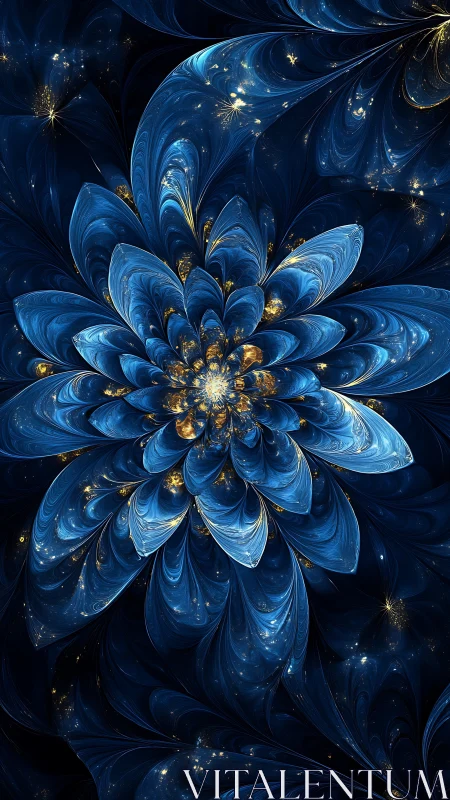 Blue fractal flower forms layered swirling petals in space
