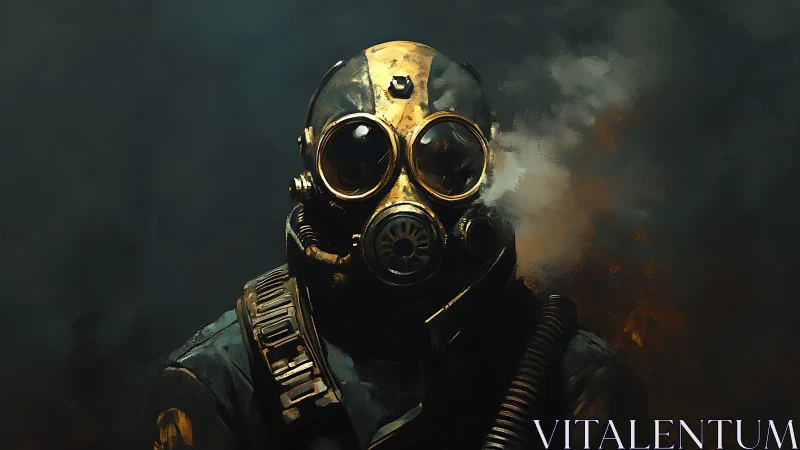 Post‑apocalyptic respirator operator in volatile smoke field.
