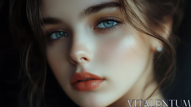 Hyperreal digital portrait with shallow-depth facial focus.