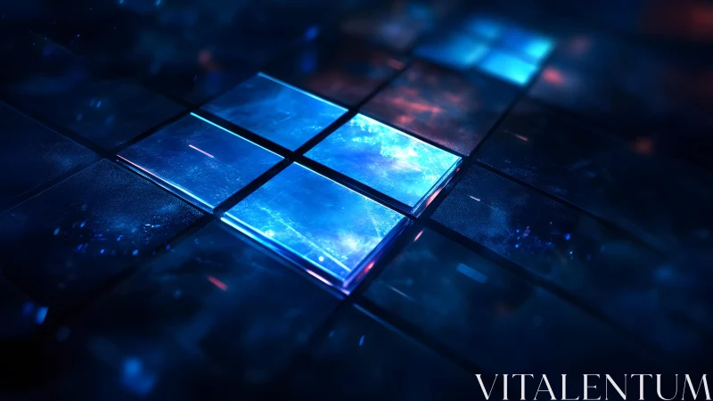 Futuristic glowing glass tiles in a digital cyberpunk style.