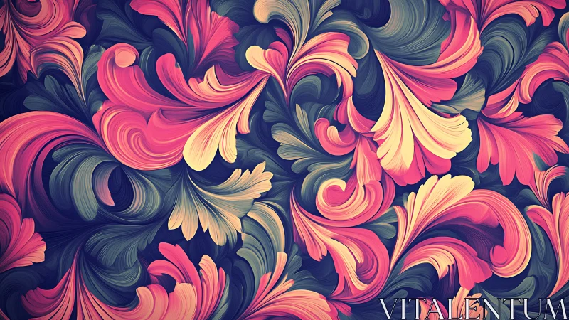 Baroque floral swirls form seamless digital abstract pattern