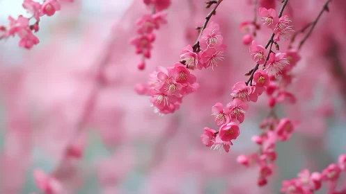 Pink Blossoms on Delicate Branches in Spring.
