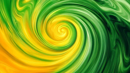 Green and yellow spiral vortex abstract digital swirl art.