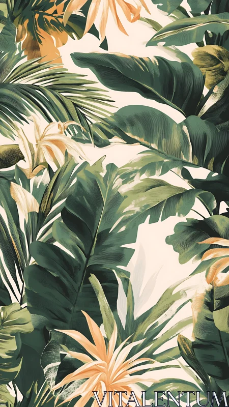 Sunlit jungle leaves whisper softly across pale skies