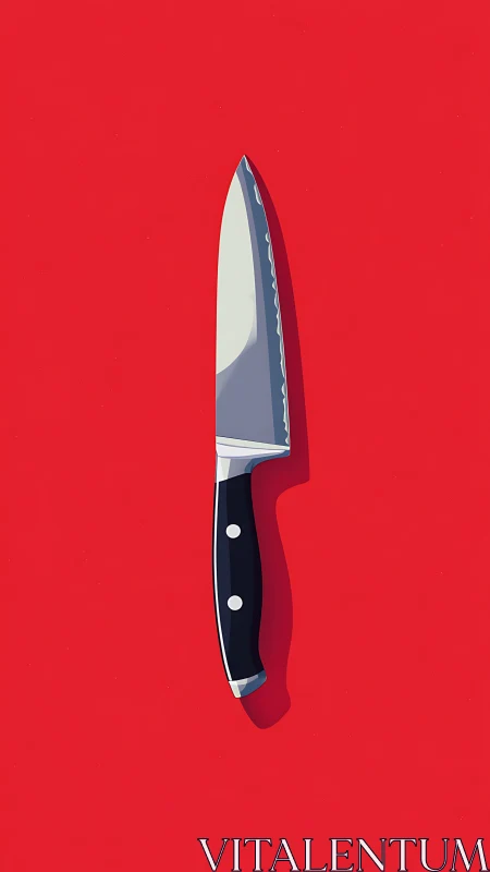 Chef knife on saturated red background in flat minimalist style.