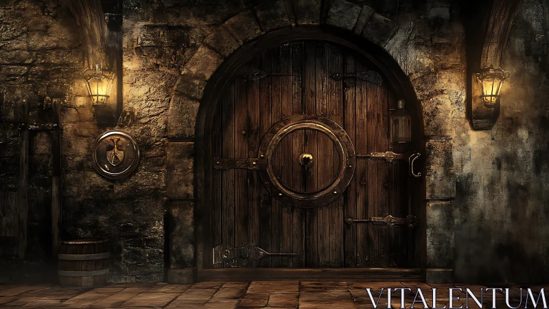 Timberbound tavern gate guarding a glowlit medieval secret.