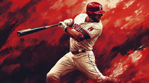Dynamic digital painting of baseball hitter in mid-swing motion