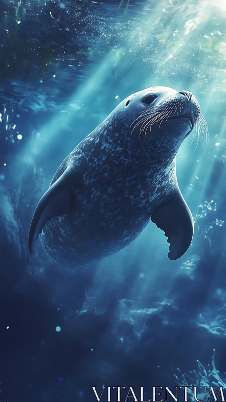 Harbor seal in volumetric blue light under polar sea