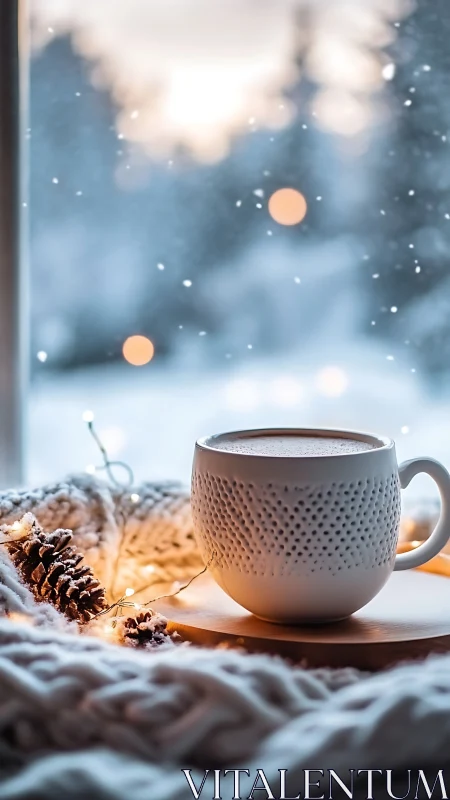 Snow-dusted morning cocoa cradled in soft-knit warmth.
