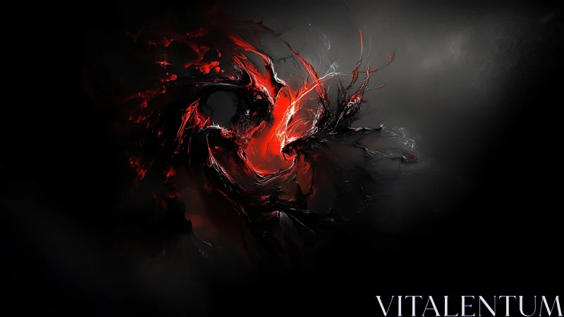 Crimson energy vortex twists through black digital void