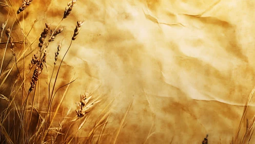 Dry wheat stalks align against textured parchment backdrop