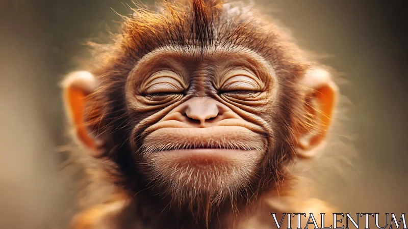 Serene baby monkey portrait under warm golden light.