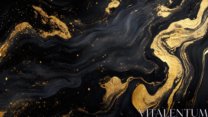 Abstract Black and Gold Fluid Art with Elegant Metallic Accents.