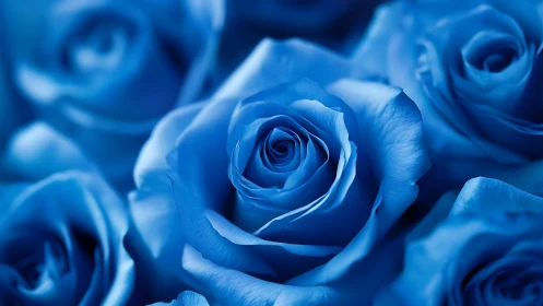 Blue roses cluster in sharp focus with botanical detail