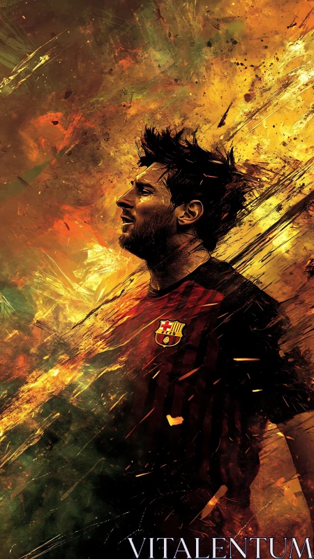Dynamic football portrait rendered in fiery digital abstraction