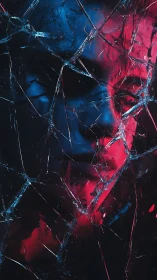 Shattered reflections welcome a moody face in neon glow