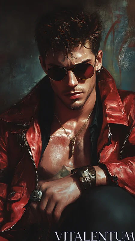 Rebel in red leather, painted in gasoline sunlight swagger.