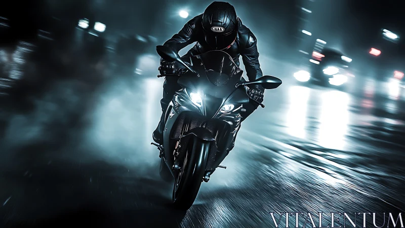 Midnight superbike charge through neon-soaked city streets.