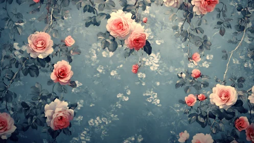 Blooming Dreams in Soft Blue Garden.