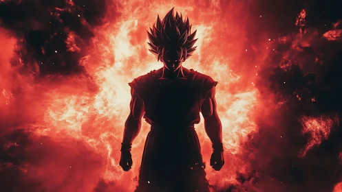 Silhouetted energy warrior in incandescent plasma backlight.