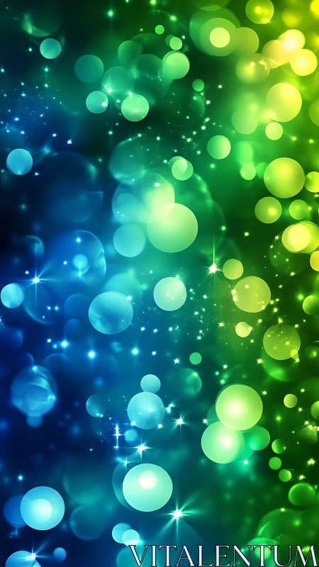 Glowing blue and green bubbles drift through dreamy starlight.