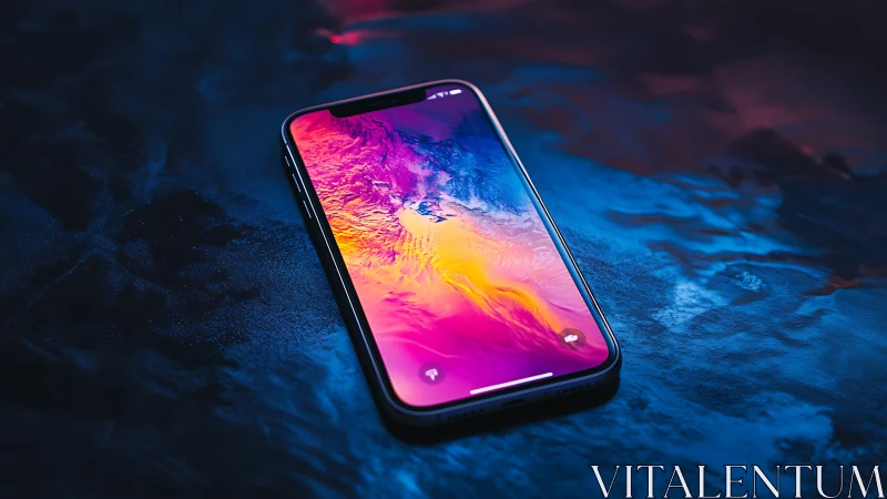Smartphone Display Exhibiting Chromatic Gradient Rendered on Liquid Substrate.