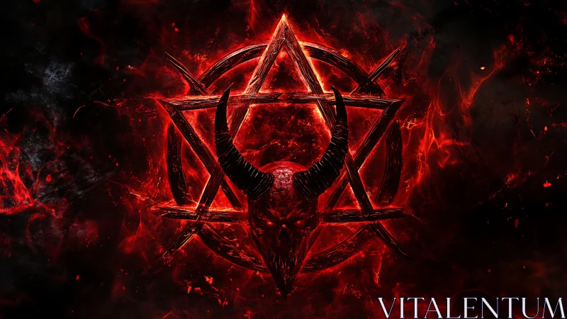 Infernal horned skull emblem within blazing heptagram ring.