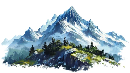 Expressive alpine ridge rendered in dynamic digital brushwork