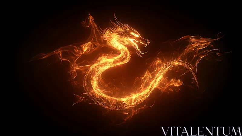 Fiery dragon silhouette formed from swirling flames on black.