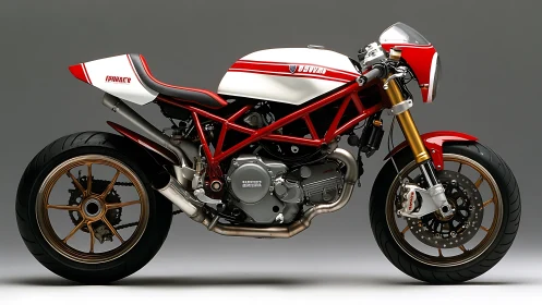 Retro red cafe racer motorcycle poised for spirited rides.