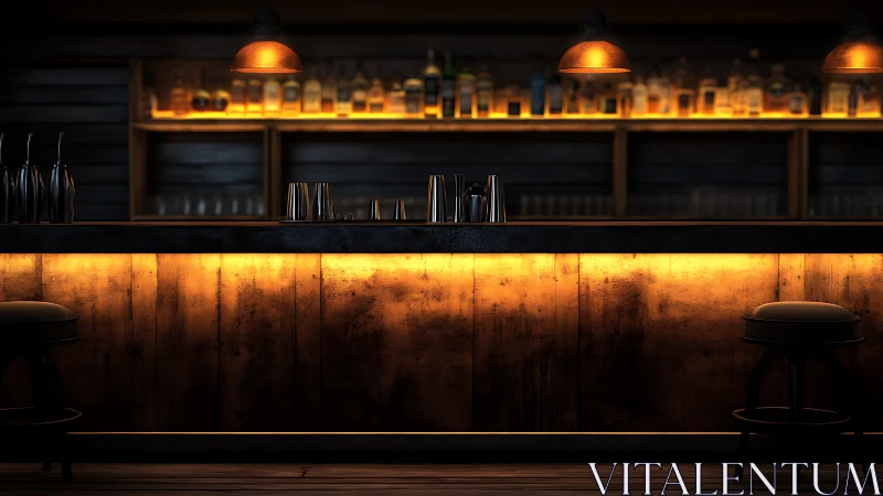 Minimalist Bar Counter with Warm Ambient Lighting.