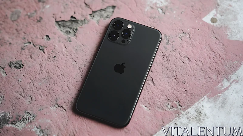 Sleek iPhone on Textured Pink Surface.
