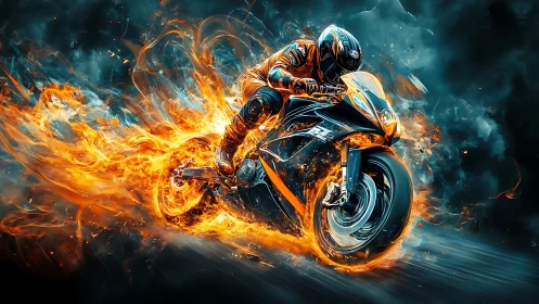Combustion-traced superbike sprint in high-energy digital flames.