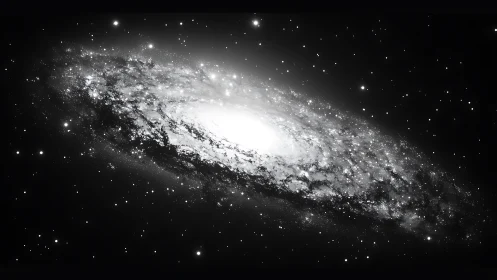 Spiral galaxy core in monochrome deep space field.