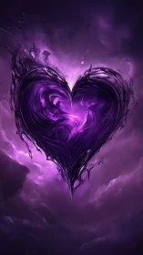 Mystical Heart Ignites in Cosmic Purple Tempest.