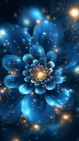 Luminous blue fractal flower with glowing cosmic petals.