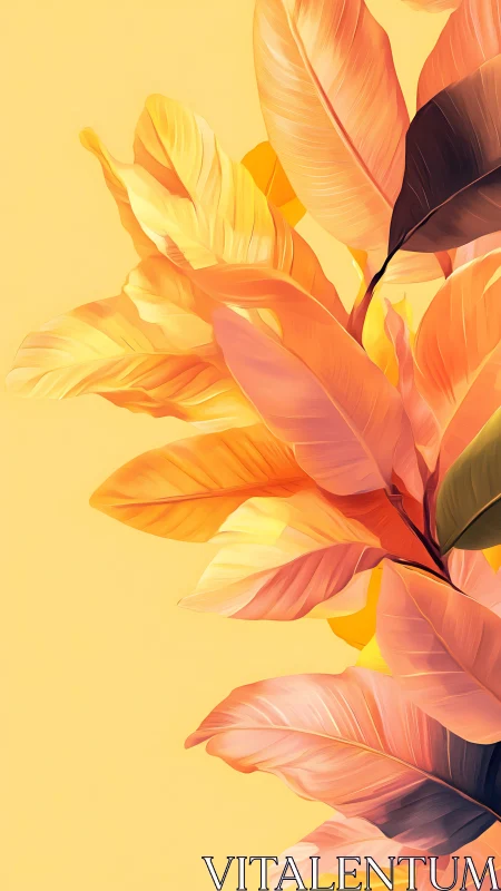 Sunlit tropical leaves drift across a golden daydream.