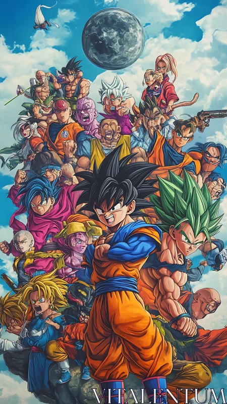 Dragon Ball warriors assemble in layered vertical formation