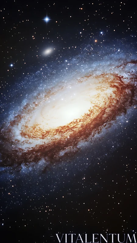 Spiral galaxy with bright core and dust lanes in deep space