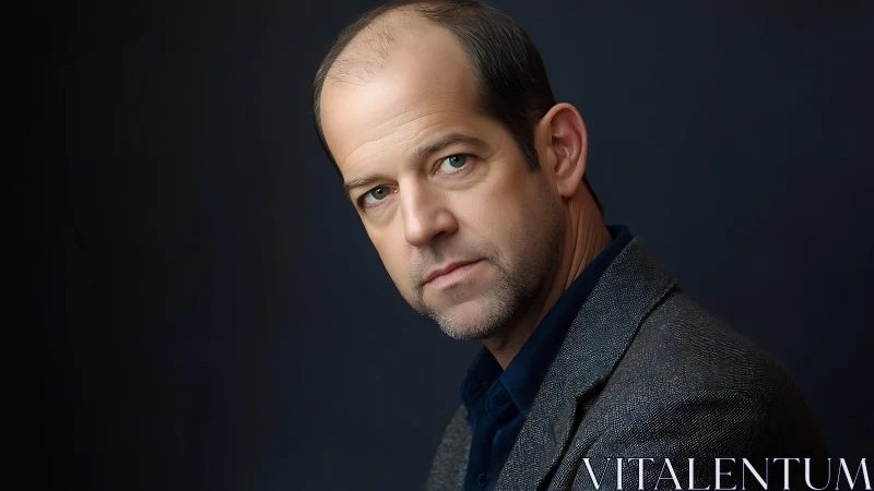 Photorealistic male studio headshot with soft rim lighting.