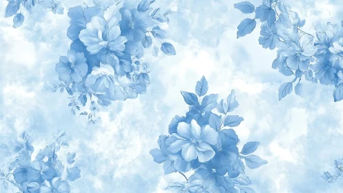 Cerulean Whispers: Delicate Floral Dreams Against Clouded Sky.
