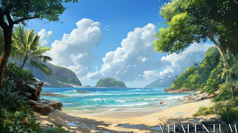 Tropical Cove with Verdant Cliffs and Turquoise Waters