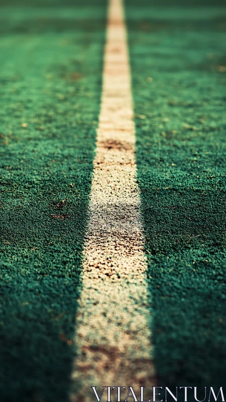 White sports field line cutting through textured green turf.