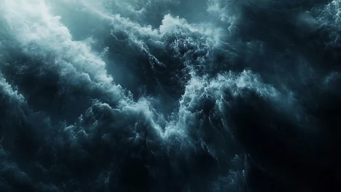 Dense dark ocean waves under diffuse overhead lighting.
