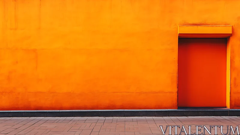 Minimalist orange facade with recessed doorway composition.